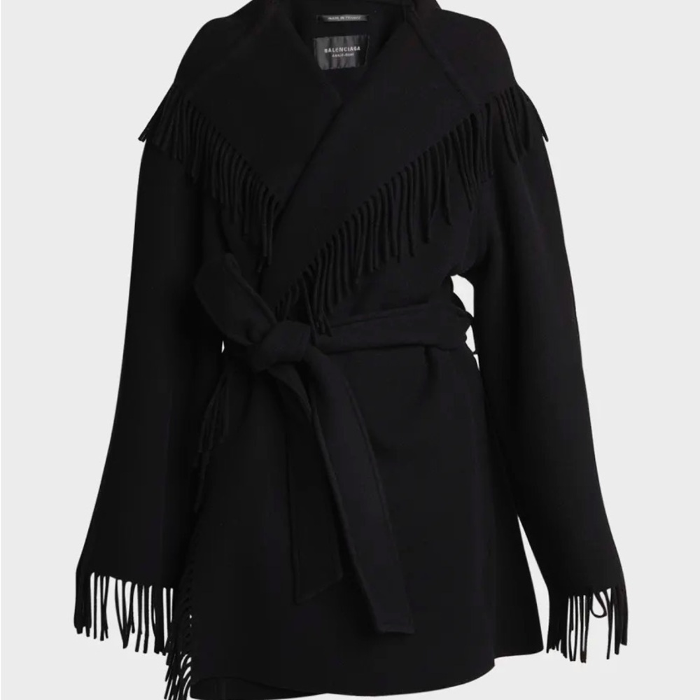 Balenciaga Black Fringe Belted Coat - NEW + CURRENT SEASON!